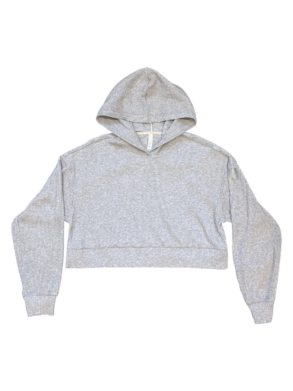 Alo Yoga Muse Ribbed Cropped Hoodie in Athletic Heather Grey Women’s Medium $118 - Picture 4 of 7